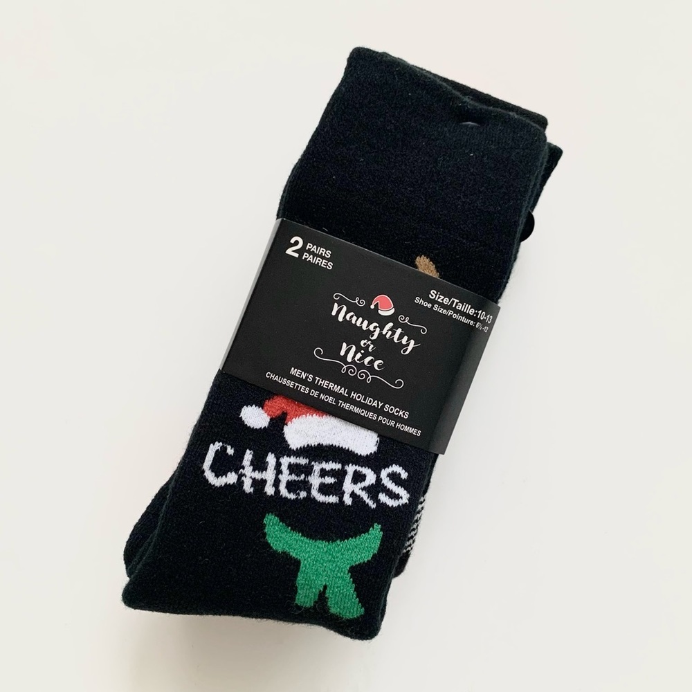 NAUGHTY OR NICE | NEW 2 PAIRS MENS THERMAL HOLIDAY FESTIVE CHRISTMAS THICK SOCKS